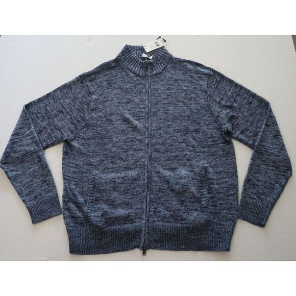 Men's Store Bloomingdale's XL Navy Combo Linen Melange Knit Full Zip Sweater $24 - Picture 9 of 10